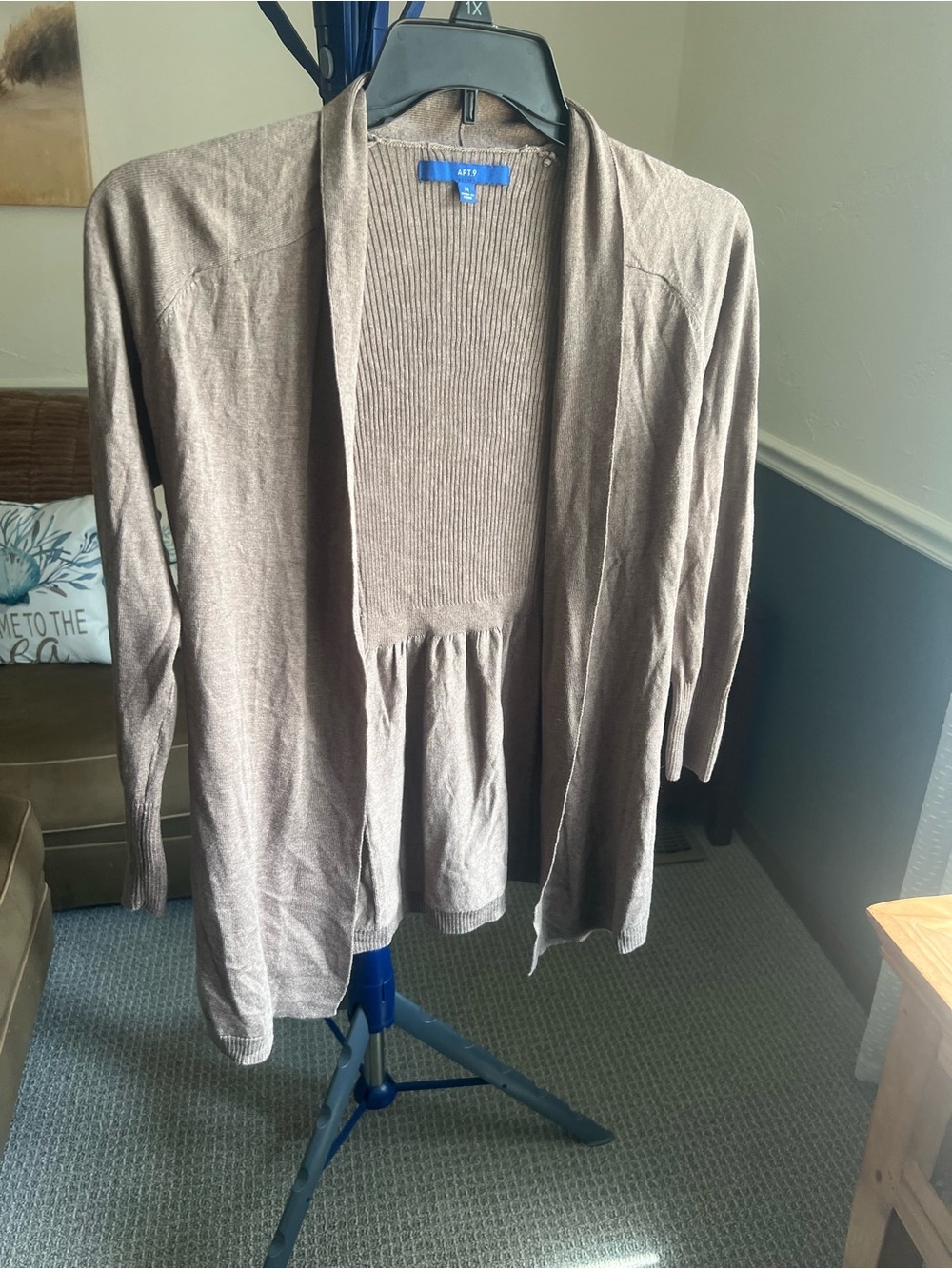 Apt. 9 Women’s M Taupe Solid Rib-Knit Open Front 3/4 Sleeve Cardigan # 448